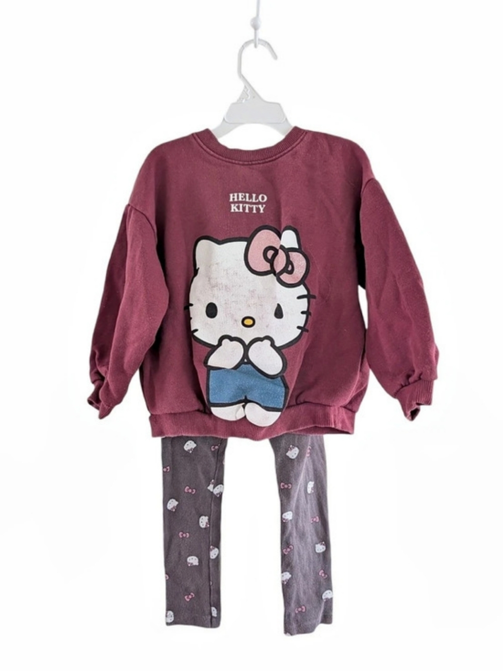 Hello Kitty ZARA Girls 6T Burgundy Sweatshirt & Gray Leggings Set Character